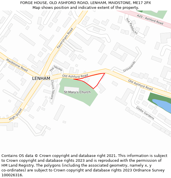 FORGE HOUSE, OLD ASHFORD ROAD, LENHAM, MAIDSTONE, ME17 2PX: Location map and indicative extent of plot