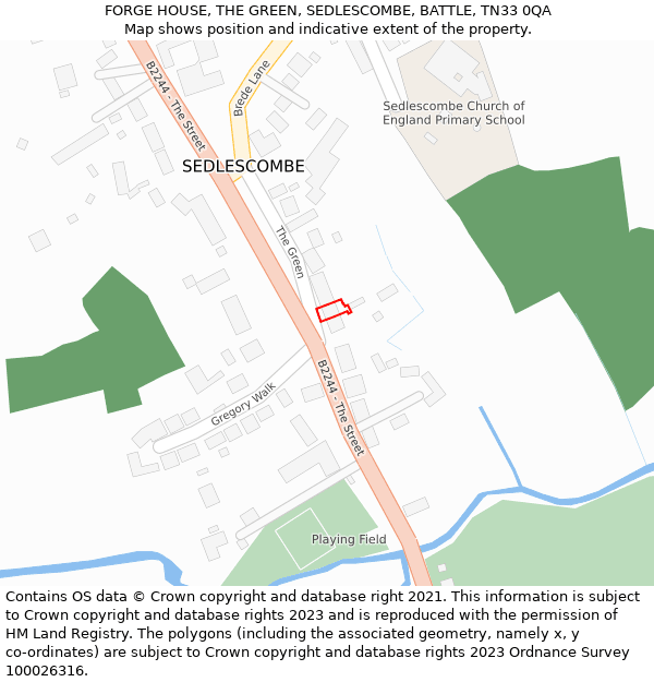 FORGE HOUSE, THE GREEN, SEDLESCOMBE, BATTLE, TN33 0QA: Location map and indicative extent of plot