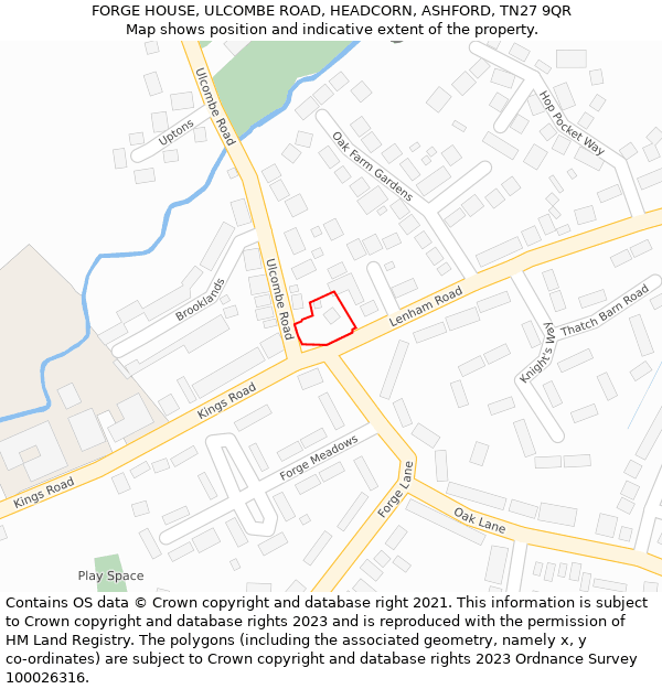 FORGE HOUSE, ULCOMBE ROAD, HEADCORN, ASHFORD, TN27 9QR: Location map and indicative extent of plot