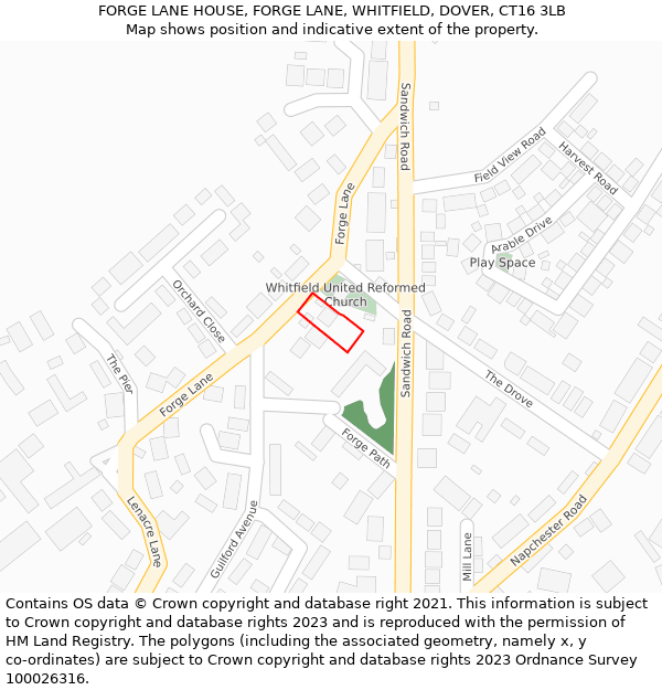 FORGE LANE HOUSE, FORGE LANE, WHITFIELD, DOVER, CT16 3LB: Location map and indicative extent of plot