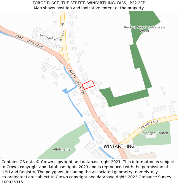 FORGE PLACE, THE STREET, WINFARTHING, DISS, IP22 2ED: Location map and indicative extent of plot