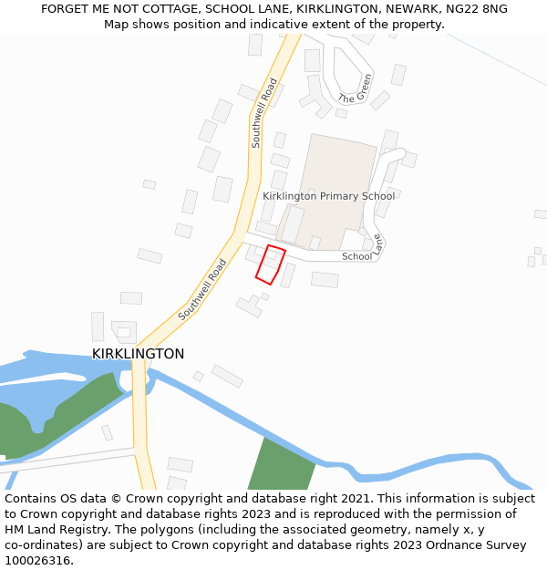 FORGET ME NOT COTTAGE, SCHOOL LANE, KIRKLINGTON, NEWARK, NG22 8NG: Location map and indicative extent of plot