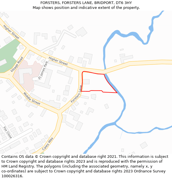 FORSTERS, FORSTERS LANE, BRIDPORT, DT6 3HY: Location map and indicative extent of plot