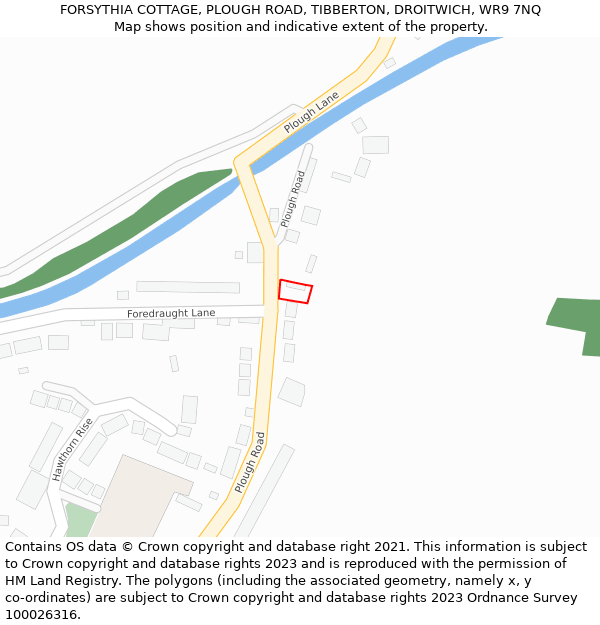 FORSYTHIA COTTAGE, PLOUGH ROAD, TIBBERTON, DROITWICH, WR9 7NQ: Location map and indicative extent of plot