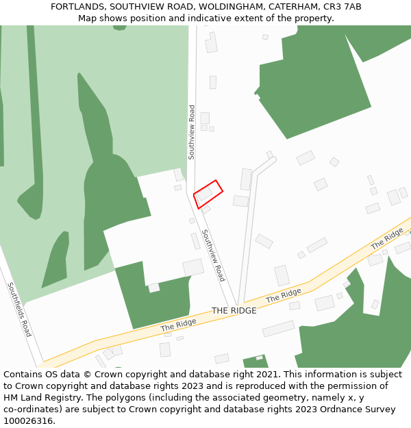 FORTLANDS, SOUTHVIEW ROAD, WOLDINGHAM, CATERHAM, CR3 7AB: Location map and indicative extent of plot