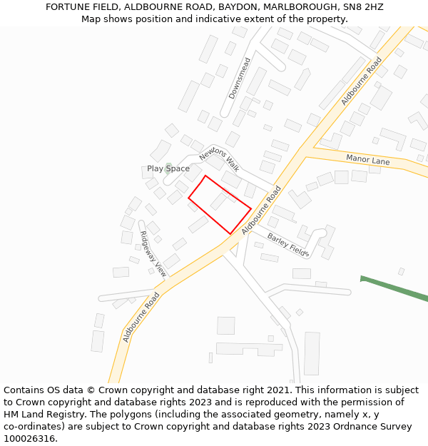 FORTUNE FIELD, ALDBOURNE ROAD, BAYDON, MARLBOROUGH, SN8 2HZ: Location map and indicative extent of plot