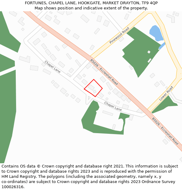 FORTUNES, CHAPEL LANE, HOOKGATE, MARKET DRAYTON, TF9 4QP: Location map and indicative extent of plot