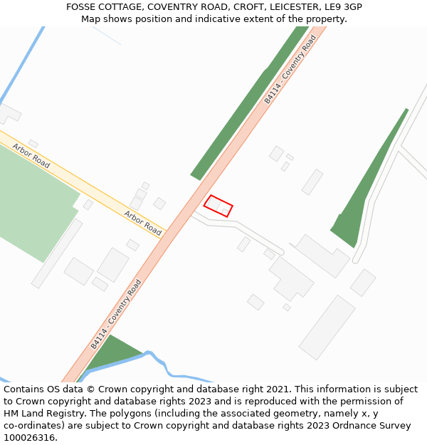 FOSSE COTTAGE, COVENTRY ROAD, CROFT, LEICESTER, LE9 3GP: Location map and indicative extent of plot