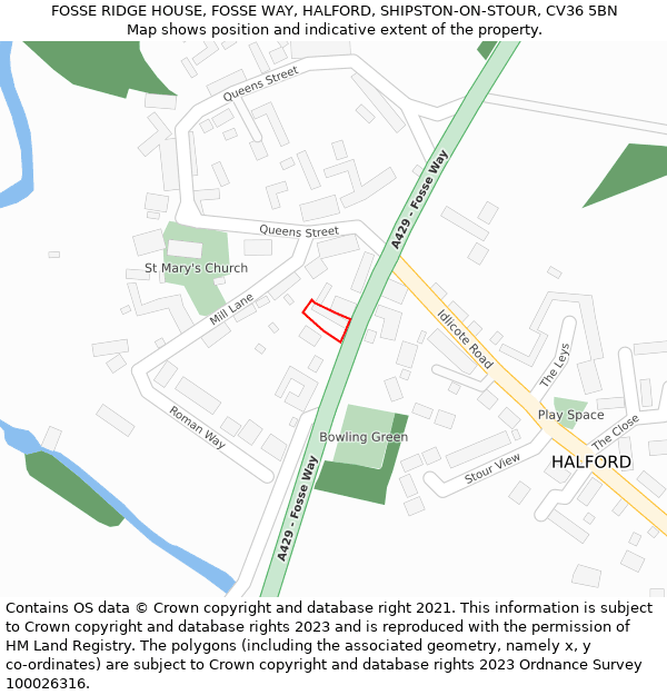 FOSSE RIDGE HOUSE, FOSSE WAY, HALFORD, SHIPSTON-ON-STOUR, CV36 5BN: Location map and indicative extent of plot