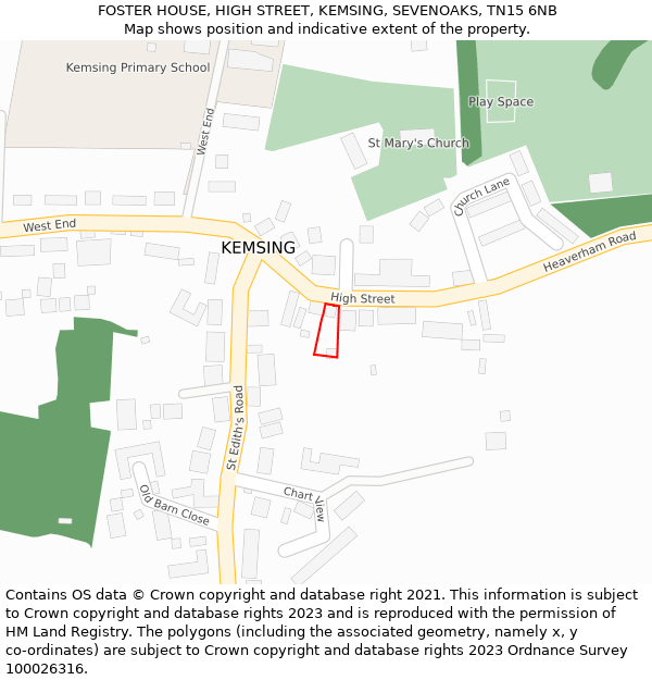 FOSTER HOUSE, HIGH STREET, KEMSING, SEVENOAKS, TN15 6NB: Location map and indicative extent of plot