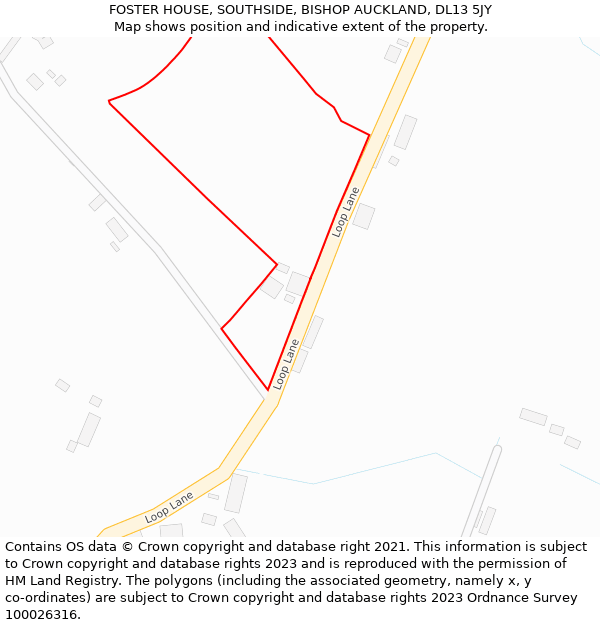 FOSTER HOUSE, SOUTHSIDE, BISHOP AUCKLAND, DL13 5JY: Location map and indicative extent of plot