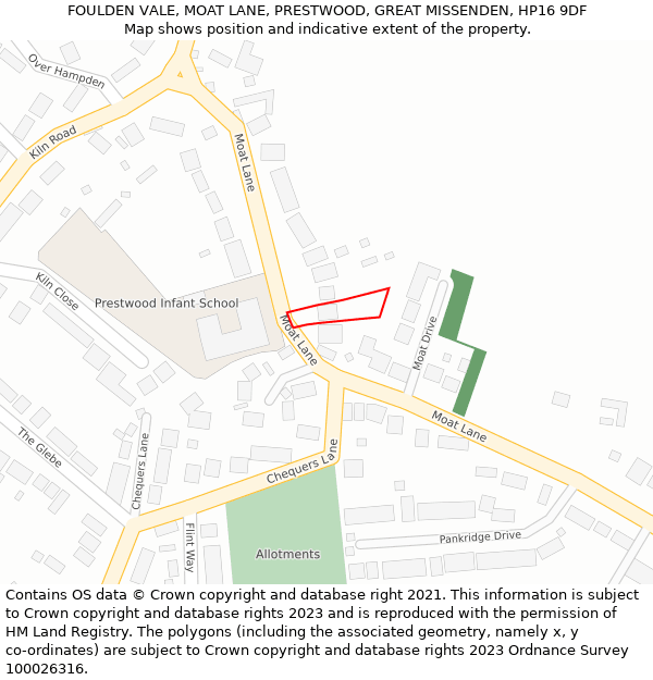 FOULDEN VALE, MOAT LANE, PRESTWOOD, GREAT MISSENDEN, HP16 9DF: Location map and indicative extent of plot