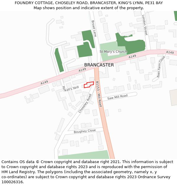 FOUNDRY COTTAGE, CHOSELEY ROAD, BRANCASTER, KING'S LYNN, PE31 8AY: Location map and indicative extent of plot