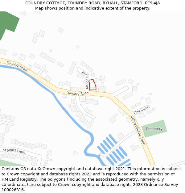 FOUNDRY COTTAGE, FOUNDRY ROAD, RYHALL, STAMFORD, PE9 4JA: Location map and indicative extent of plot