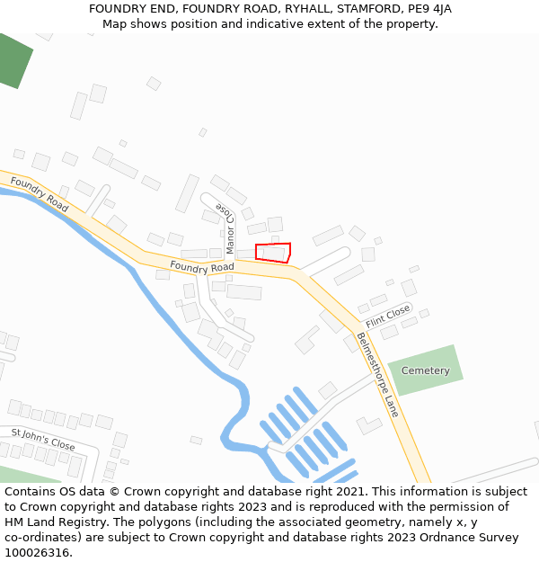 FOUNDRY END, FOUNDRY ROAD, RYHALL, STAMFORD, PE9 4JA: Location map and indicative extent of plot