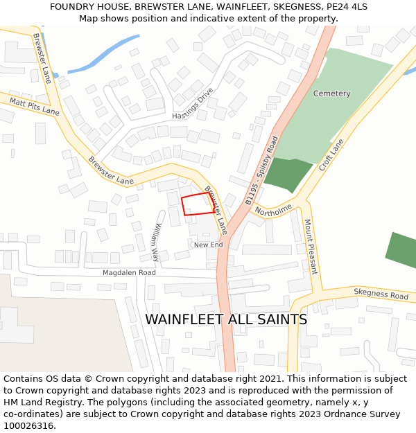 FOUNDRY HOUSE, BREWSTER LANE, WAINFLEET, SKEGNESS, PE24 4LS: Location map and indicative extent of plot