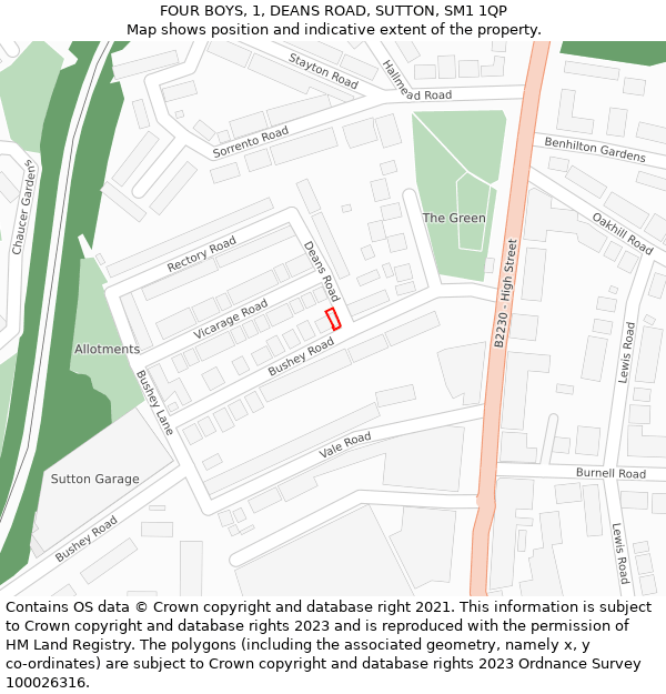 FOUR BOYS, 1, DEANS ROAD, SUTTON, SM1 1QP: Location map and indicative extent of plot