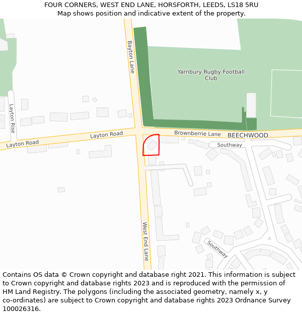 FOUR CORNERS, WEST END LANE, HORSFORTH, LEEDS, LS18 5RU: Location map and indicative extent of plot
