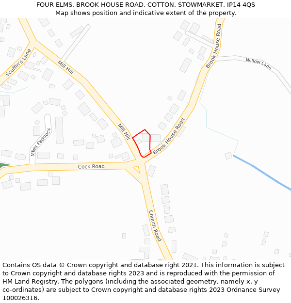 FOUR ELMS, BROOK HOUSE ROAD, COTTON, STOWMARKET, IP14 4QS: Location map and indicative extent of plot