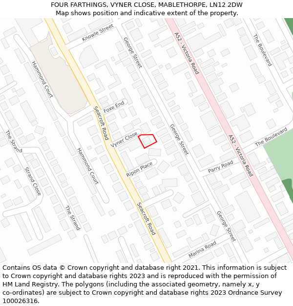 FOUR FARTHINGS, VYNER CLOSE, MABLETHORPE, LN12 2DW: Location map and indicative extent of plot