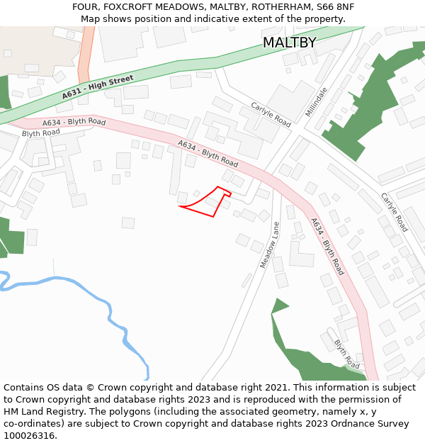 FOUR, FOXCROFT MEADOWS, MALTBY, ROTHERHAM, S66 8NF: Location map and indicative extent of plot