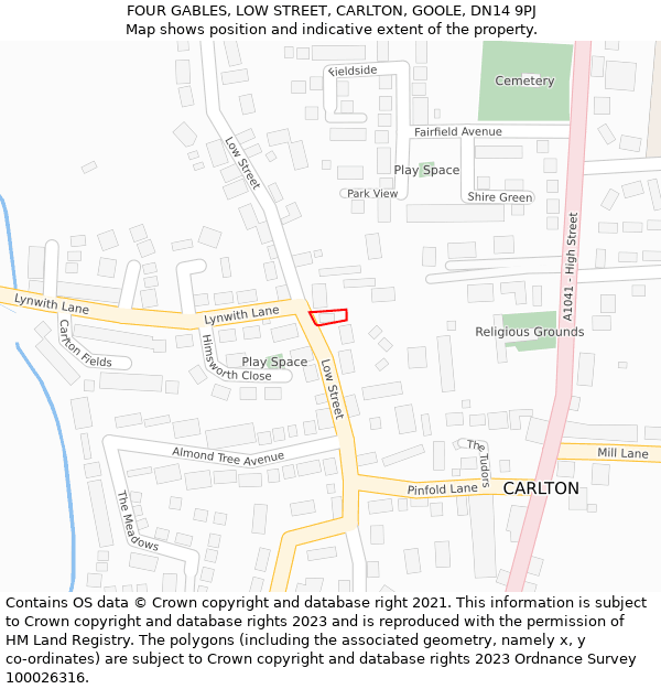 FOUR GABLES, LOW STREET, CARLTON, GOOLE, DN14 9PJ: Location map and indicative extent of plot