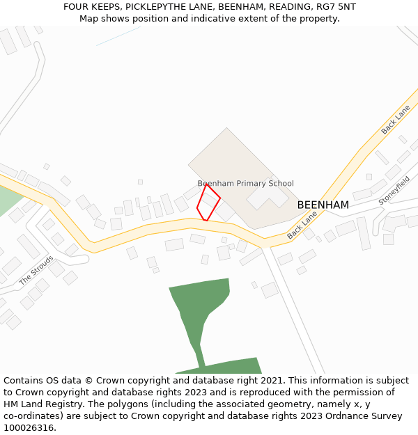 FOUR KEEPS, PICKLEPYTHE LANE, BEENHAM, READING, RG7 5NT: Location map and indicative extent of plot