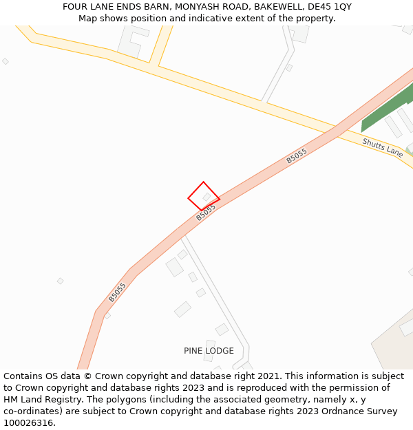 FOUR LANE ENDS BARN, MONYASH ROAD, BAKEWELL, DE45 1QY: Location map and indicative extent of plot