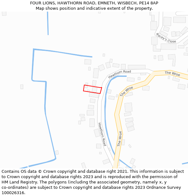 FOUR LIONS, HAWTHORN ROAD, EMNETH, WISBECH, PE14 8AP: Location map and indicative extent of plot