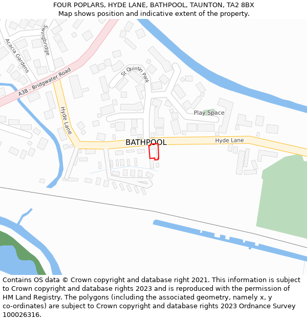 FOUR POPLARS, HYDE LANE, BATHPOOL, TAUNTON, TA2 8BX: Location map and indicative extent of plot