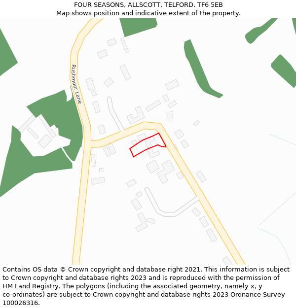 FOUR SEASONS, ALLSCOTT, TELFORD, TF6 5EB: Location map and indicative extent of plot