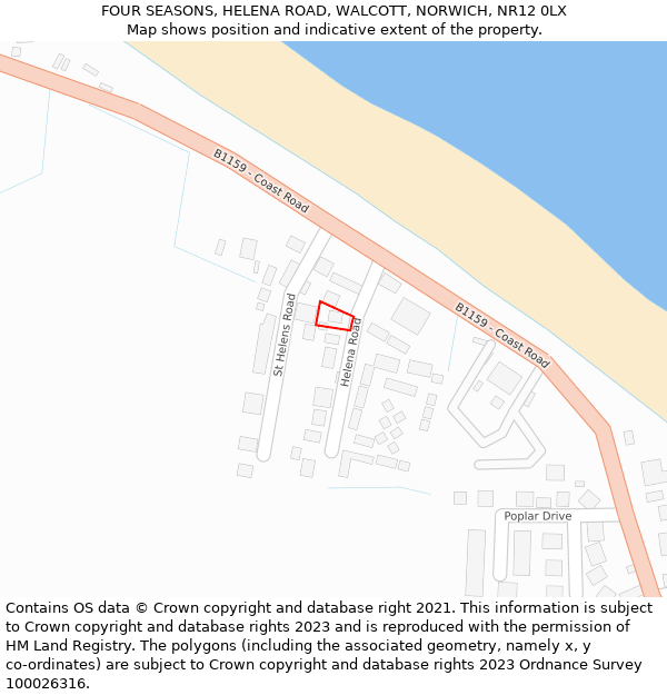 FOUR SEASONS, HELENA ROAD, WALCOTT, NORWICH, NR12 0LX: Location map and indicative extent of plot