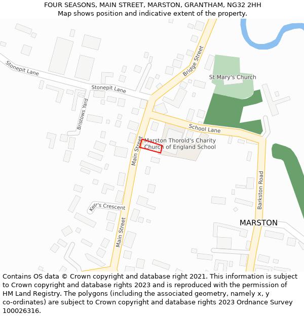 FOUR SEASONS, MAIN STREET, MARSTON, GRANTHAM, NG32 2HH: Location map and indicative extent of plot