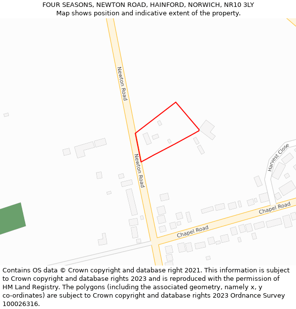 FOUR SEASONS, NEWTON ROAD, HAINFORD, NORWICH, NR10 3LY: Location map and indicative extent of plot