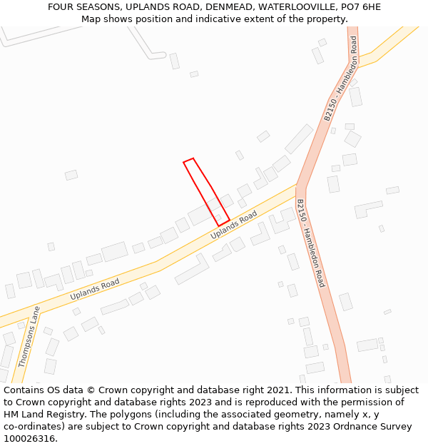 FOUR SEASONS, UPLANDS ROAD, DENMEAD, WATERLOOVILLE, PO7 6HE: Location map and indicative extent of plot