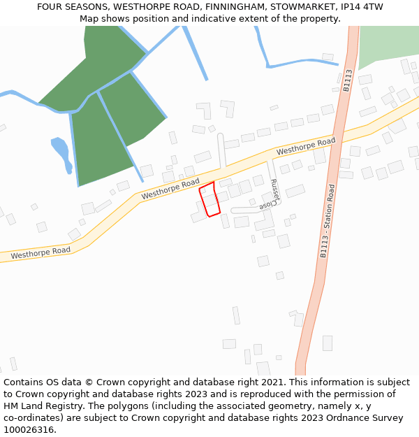 FOUR SEASONS, WESTHORPE ROAD, FINNINGHAM, STOWMARKET, IP14 4TW: Location map and indicative extent of plot