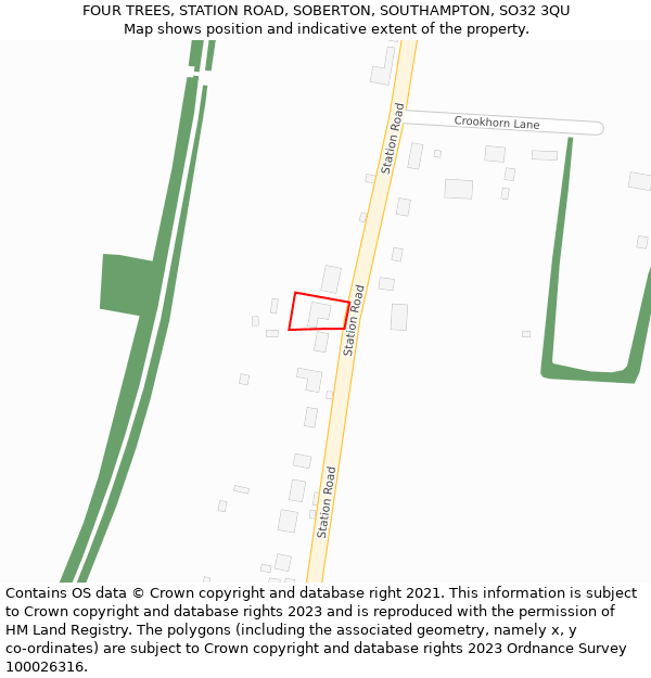 FOUR TREES, STATION ROAD, SOBERTON, SOUTHAMPTON, SO32 3QU: Location map and indicative extent of plot