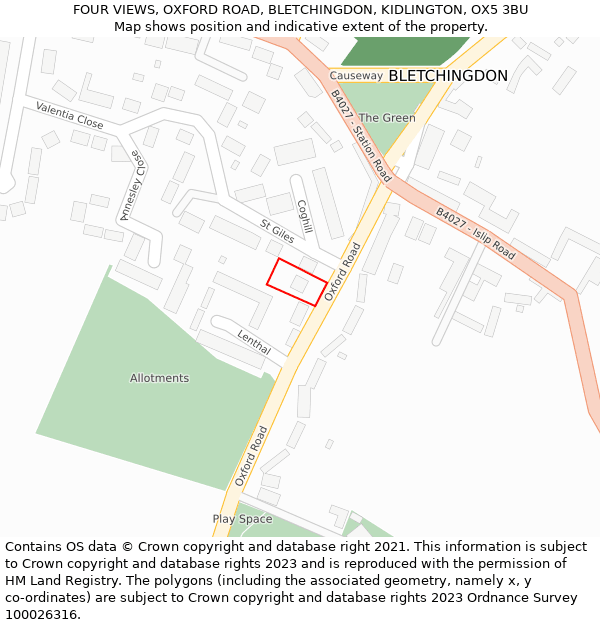 FOUR VIEWS, OXFORD ROAD, BLETCHINGDON, KIDLINGTON, OX5 3BU: Location map and indicative extent of plot