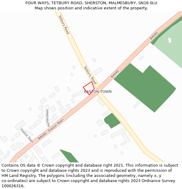 FOUR WAYS, TETBURY ROAD, SHERSTON, MALMESBURY, SN16 0LU: Location map and indicative extent of plot