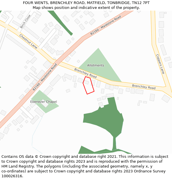 FOUR WENTS, BRENCHLEY ROAD, MATFIELD, TONBRIDGE, TN12 7PT: Location map and indicative extent of plot