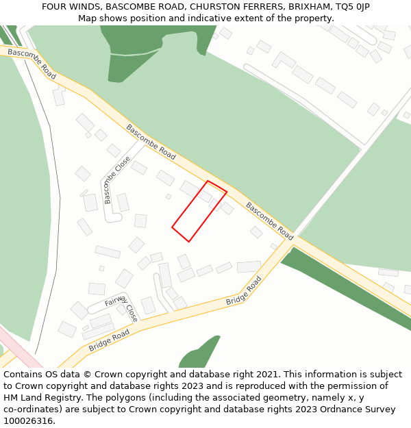 FOUR WINDS, BASCOMBE ROAD, CHURSTON FERRERS, BRIXHAM, TQ5 0JP: Location map and indicative extent of plot