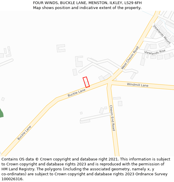 FOUR WINDS, BUCKLE LANE, MENSTON, ILKLEY, LS29 6FH: Location map and indicative extent of plot