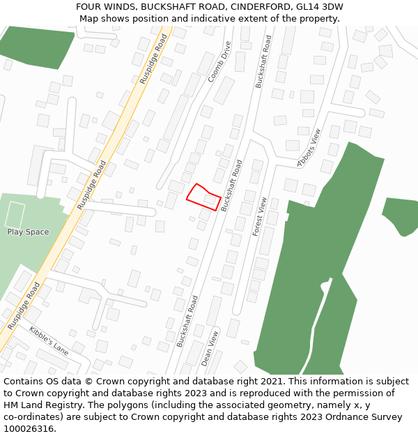 FOUR WINDS, BUCKSHAFT ROAD, CINDERFORD, GL14 3DW: Location map and indicative extent of plot