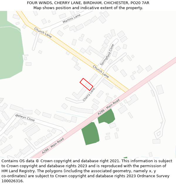 FOUR WINDS, CHERRY LANE, BIRDHAM, CHICHESTER, PO20 7AR: Location map and indicative extent of plot