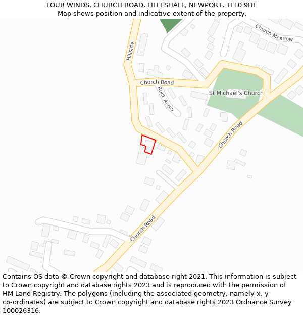 FOUR WINDS, CHURCH ROAD, LILLESHALL, NEWPORT, TF10 9HE: Location map and indicative extent of plot