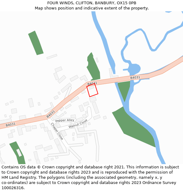 FOUR WINDS, CLIFTON, BANBURY, OX15 0PB: Location map and indicative extent of plot