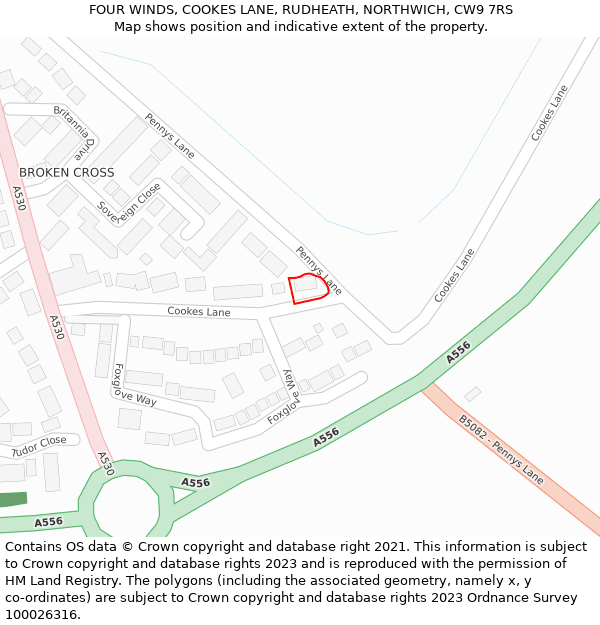 FOUR WINDS, COOKES LANE, RUDHEATH, NORTHWICH, CW9 7RS: Location map and indicative extent of plot