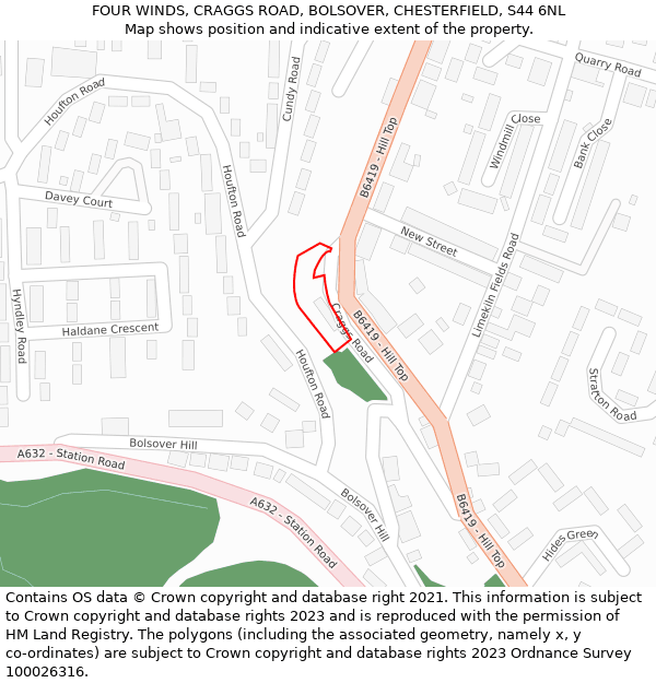 FOUR WINDS, CRAGGS ROAD, BOLSOVER, CHESTERFIELD, S44 6NL: Location map and indicative extent of plot