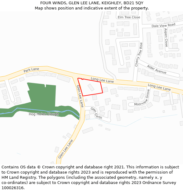 FOUR WINDS, GLEN LEE LANE, KEIGHLEY, BD21 5QY: Location map and indicative extent of plot