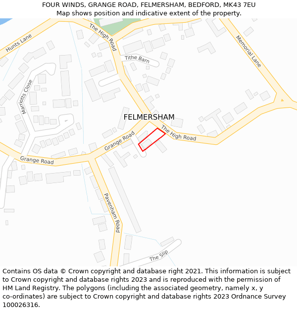 FOUR WINDS, GRANGE ROAD, FELMERSHAM, BEDFORD, MK43 7EU: Location map and indicative extent of plot